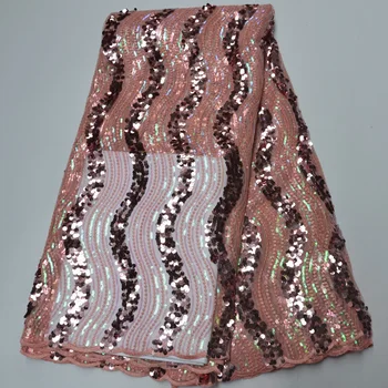 

(5yards/lot) high quality shining African sequins net lace fabric peach French lace fabric for bling bling party dress PL241
