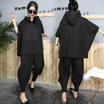 

Autumn New Oversized Tracksuit Hooded Tops+Harem Pants Women Clothing Loose 2 Piece Set Pant Female Cloak Pants Suits AA261S30