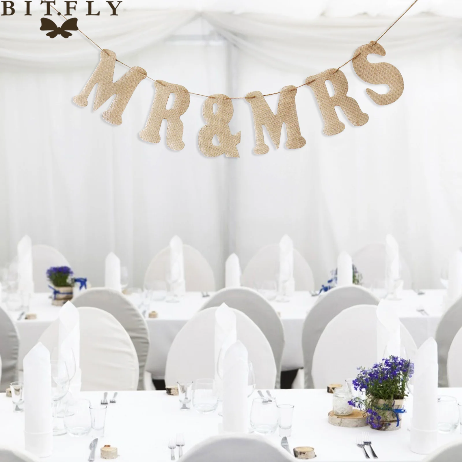 Женская джутовая гирлянда с надписью Mr & Mrs|Флажки вымпелы и конфетти| |