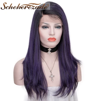 

Scheherezade Green Grey Purple Synthetic Wigs For Women Ombre Highlight Long Straight Lace Front Wig Heat Resistant Cosplay Wig