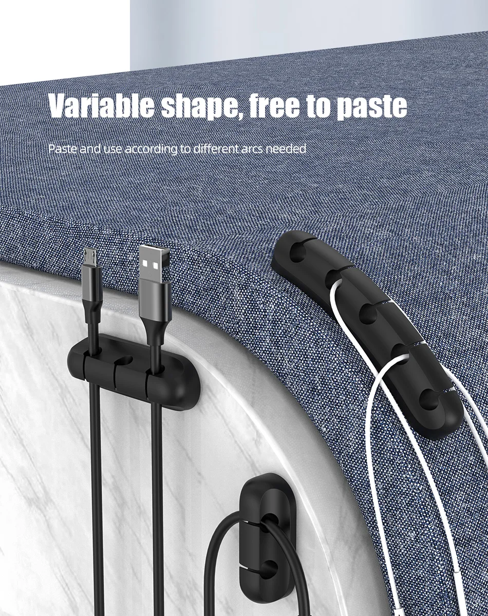 !ACCEZZ Cable Organizer Silicone USB Cable Holder Wire Winder For Earphone Mouse Flexible USB Cable Management Clips In Car Home (8)