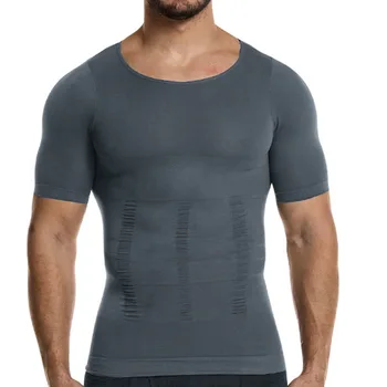 

Men Shapewear Solid Color Short Sleeve Tummy Control T-Shirt Waist Trainer Slimming Abdomen Tank Top Breathable Mesh Body Shaper