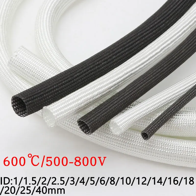 Glass-Fiber-Tube Sleeve Braided Fiberglass High-Temperature Black White 600 Id-1mm--40-Mm