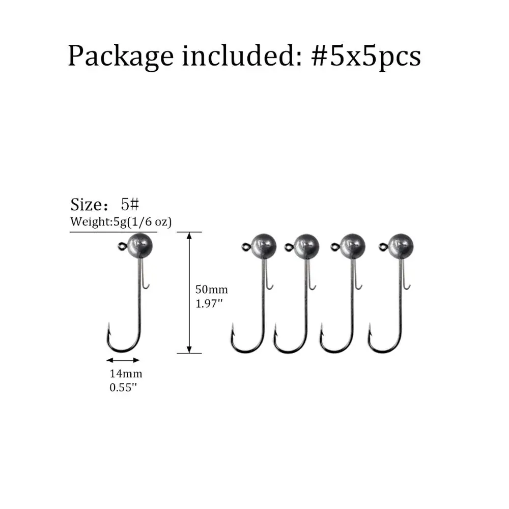 5 шт./партия свинцовая Мормышка колючие рыболовные крючки 5 г 7 г 10 г 14 г круглый шарик джиг головка крюк Weedless длинный хвостовик Крюк для мягкой приманки - Цвет: 5pcs 5g jig head