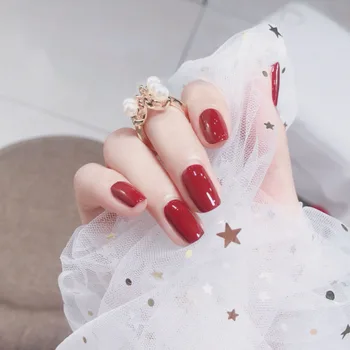 

24pcs Red false nail tips Square Medium Length Detachable faux nails Manicure Artificial Nail Patches With Glue fake nails set