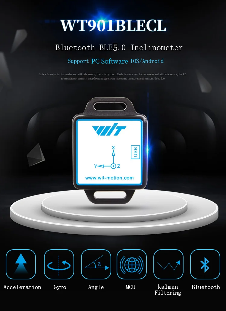 Bluetooth BLE 5,0 низкое потребление до 50 м WT901BLECL датчик 3 оси Угол+ ускорение гироскопа+ магнитометр для ПК/IOS/Android