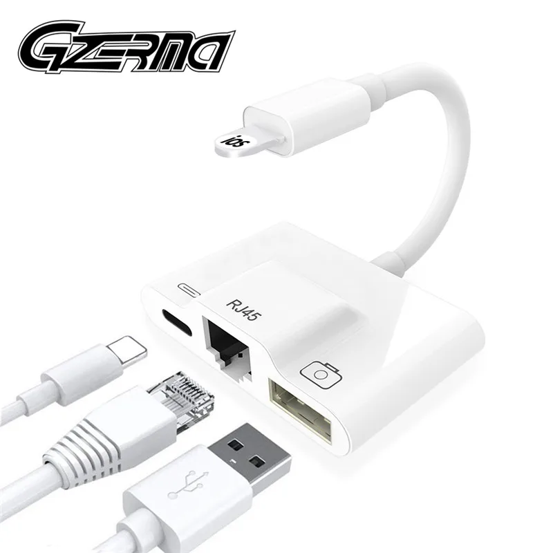 

3 in 1 For iPhone To LAN Wired Net Mobile Phone Adapter USB 3.0 Camera RJ45 Ethernet OTG Cable Adapter For iPhone 11 X XS 8 7