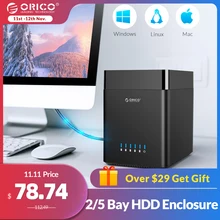 ORICO Chia – Station d'accueil pour disque dur 2/5 baies, USB3.0 type c, 3.5 pouces, boîtier HDD avec technologie magnétique adaptateur 12V