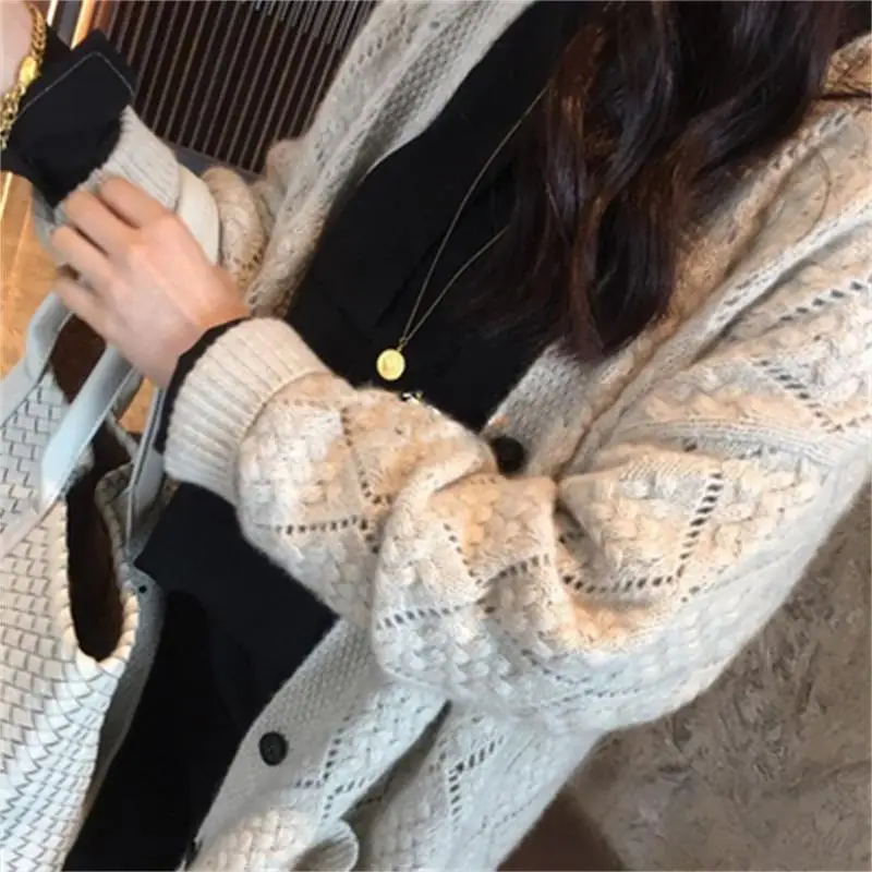 Осенний длинный кардиган свитера для женщин Новая мода выдалбливают кашемировый свитер Женский Повседневный длинный рукав вязаный свитер Топы