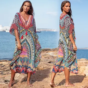 

Women's Beach Tunic Wear Cape On Swimsuit 2019 Pareo Coverup For Women Super Large Loose Sized Dress New Animal Acetate