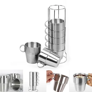 

6 Pcs/Set Stainless Steel Insulated Cups Coffee Mugs Double Layer Heat Insulation Kit GQ