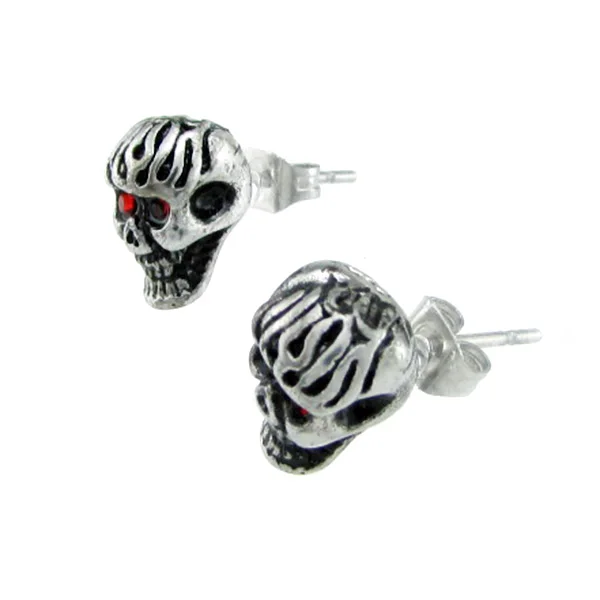 Wholesale Price Boy's Girl's 316L Stainless Steel Crystal Red Eye Skull Stud Push-back Earrings Jewelry 3