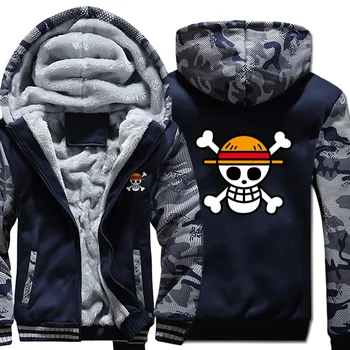 

Cartoon Skull Japan Anime One Piece 2019 Hoodie New Camouflage Raglan Men Sweatshirts Winter Fashion Coat Thick Hoody Streetwear