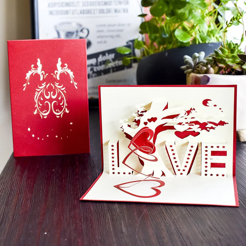 

Greeting Card Three-dimensional Greeting 3D Pop Up Paper-cut Custom Love Tree Valentine's Day Gift Greeting Card Postcard Good