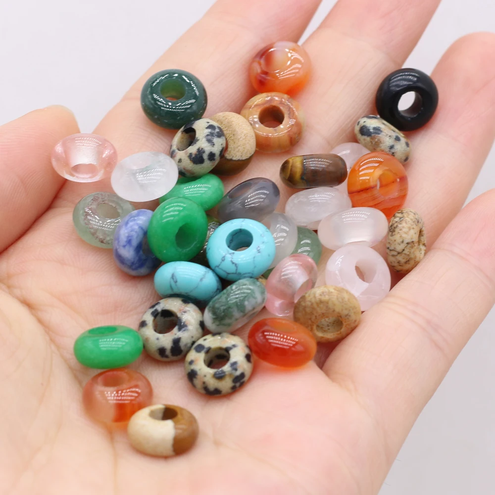 10Pcs Lot Natural Stone Big Hole Beads 5x10mm Abacus Shape Crystal Rose Quartz Agate Amethyst Loose Beads for Jewelry Making DIY