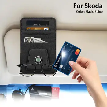 

Multifunctional Car Sun Visor Organizer Storage Holder Glasses Holder Sunvisor Card Bag Pen Ticket Clip Storage Pouch for Skoda