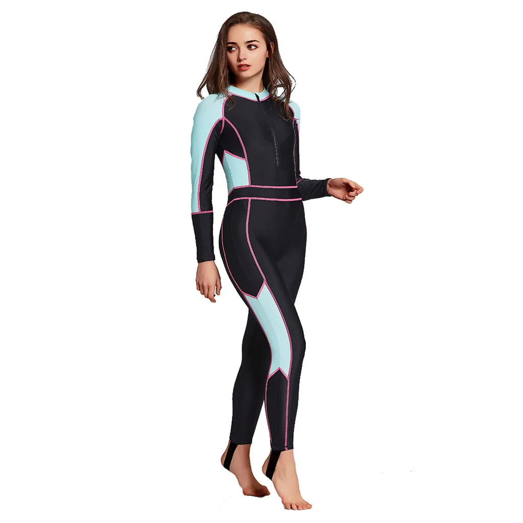 

Swimsuit for Women One Piece Long-sleeve Wetsuit Surfing Diving Suit Sun Protection Diving Surf Suit Color Patchwork Swimwear 0#