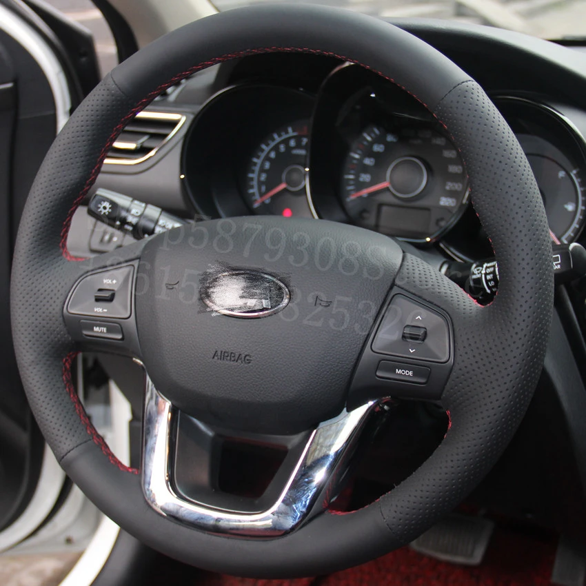 Нескользящий чехол на руль для KIA K2 Rio Opirus 2011-2020 ручной работы черный замшевый