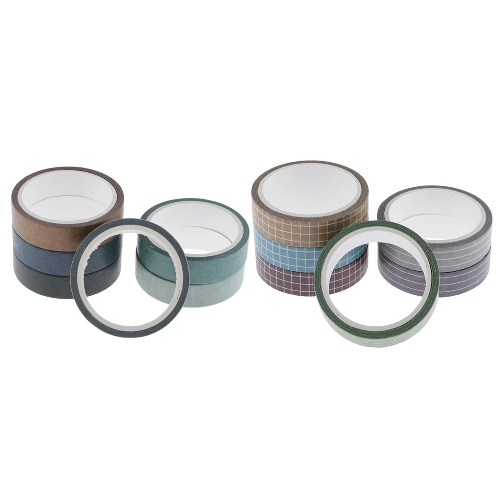 6 Rolls Grid Printed Washi Tape Set, 10mm Wide Decorative Masking Tape, Festival Gift Wrapping Party Supplies