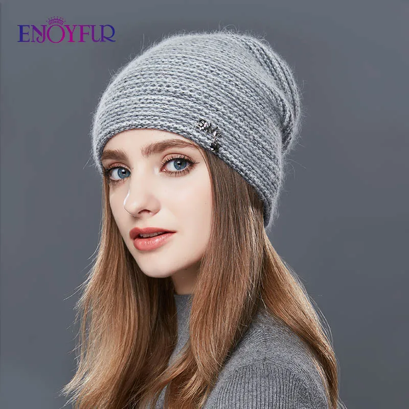 Вязаные шапки женские ENJOYFUR из кроличьего пуха|knitted winter hat|winter hatwinter hat women |
