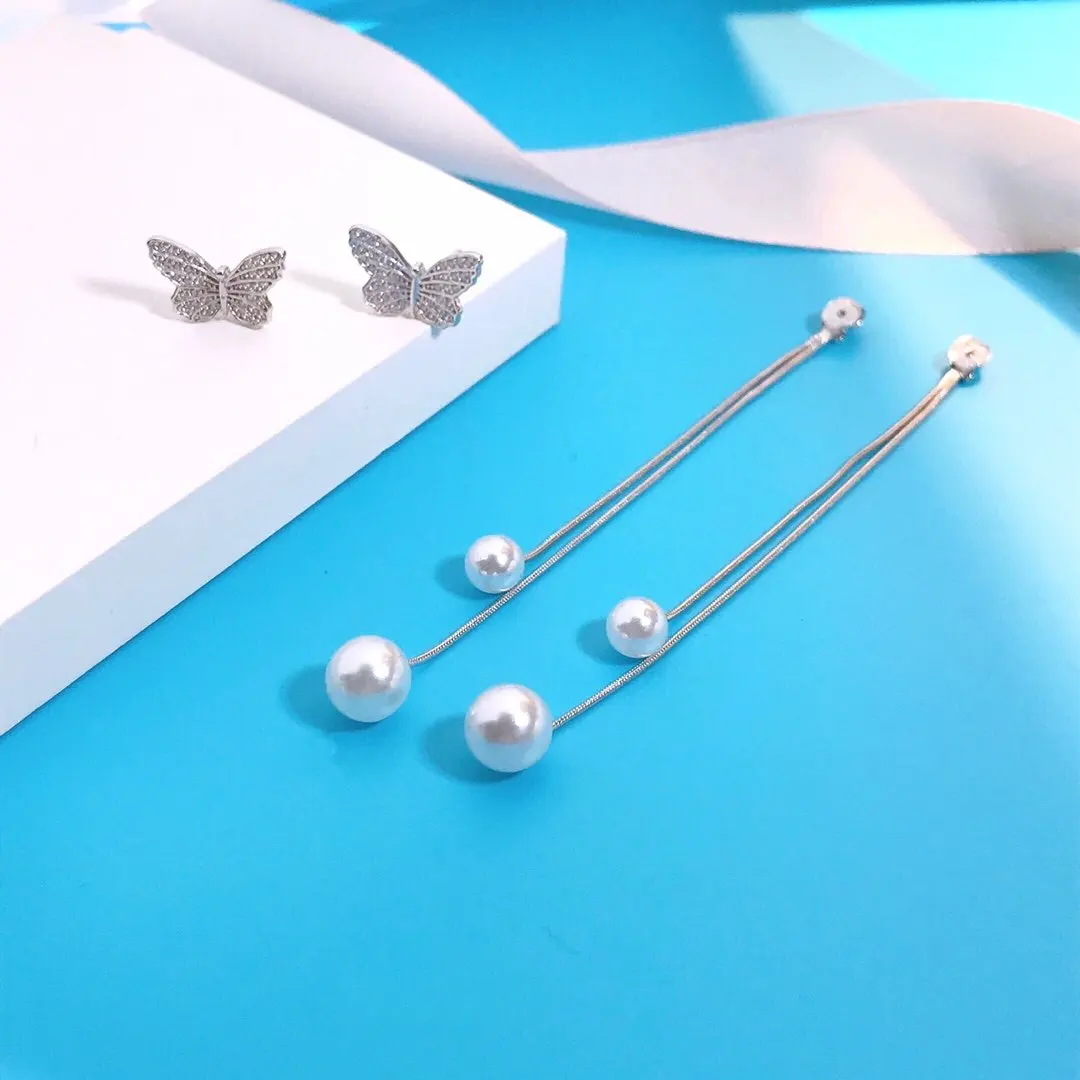 

Exquisite 925 Sterling Silver Can Be Separate Tassel Drop Earrings Colorful Shine Zircon Butterfly Not Easy Fade Chain Pearl