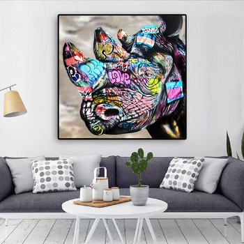 

Wall Art Modern Rhinoceros Graffiti Art Poster Prints Street Graffiti Animals Canvas Painting for Living Room Home Decoration