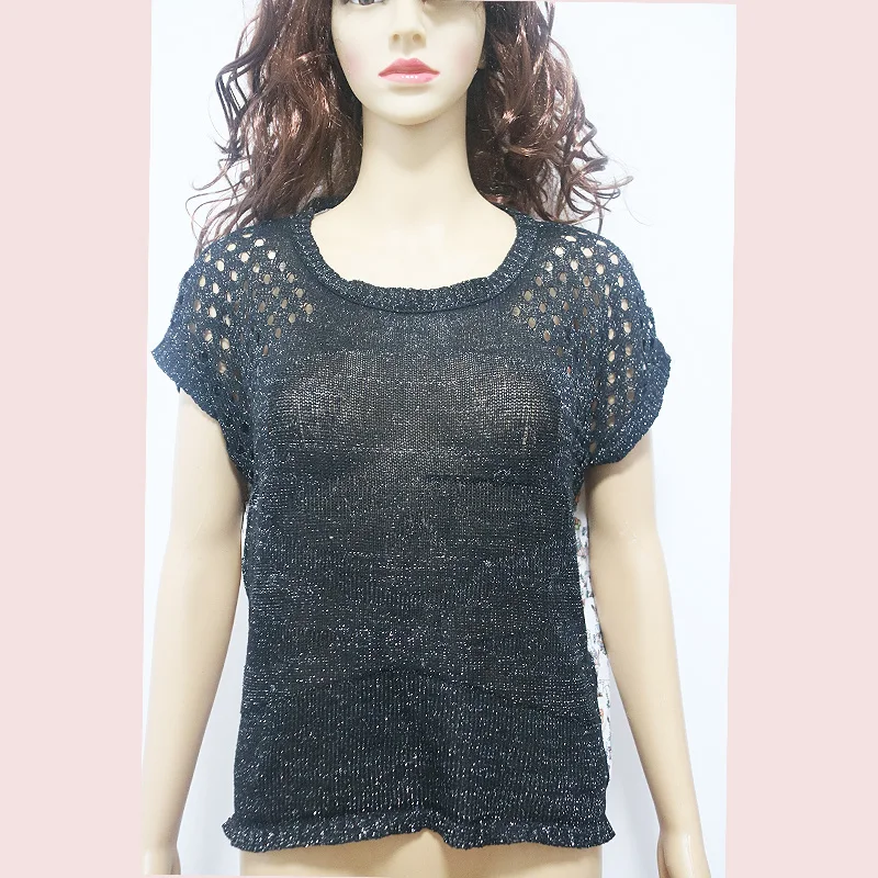 

Shine Hollow Out Printed Women's Irregular Loose-Fit T-shirt Tops TShirts