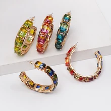 Модные радужные Cz каффы для ушей для женщин и девушек из Золотого Сплава С-образной формы без пирса круглый фианит серьги-гвоздики этнические, праздничные ювелирные изделия