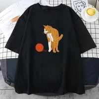 Cat Playing With A Ball Of Yarn Print Women Tshirts Aesthetic Anime T-Shirt Big Size Clothing Creativity Soft T Shirts Womans