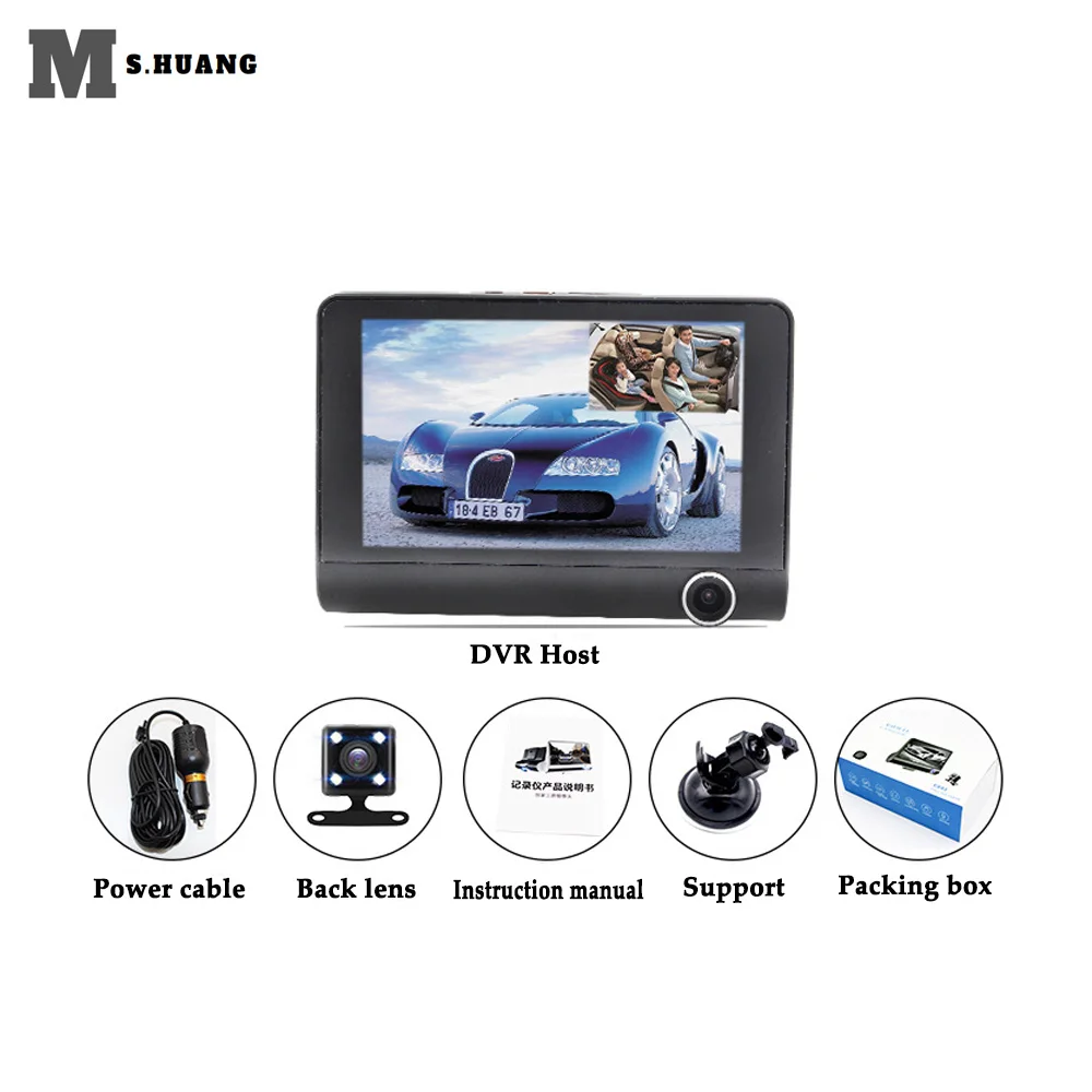 Tanie Samochód DVR 3 kamery obiektyw 4.0 Cal Dash aparat z dwoma obiektywami z kamery cofania rejestrator wideo Auto rejestrator DVR Dash cam