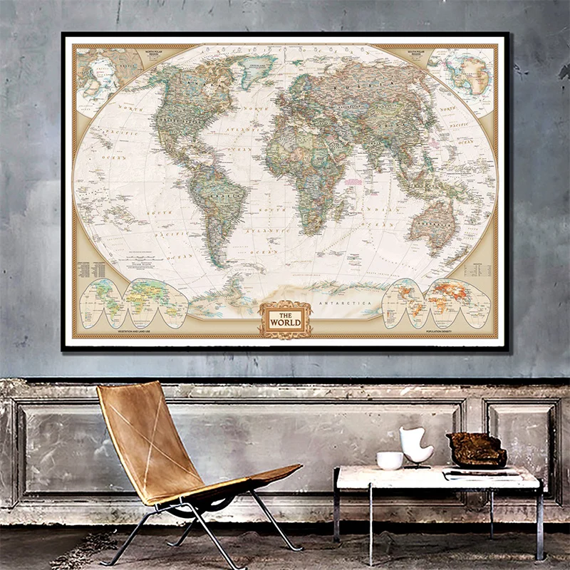 Мира физическая карта 150X100cm без рамы из нетканого материала складная мира научно
