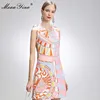 MoaaYina Fashion Designer Dress Summer Women's dress Sleeveless Beaded Geometry Print Short Dresses 1