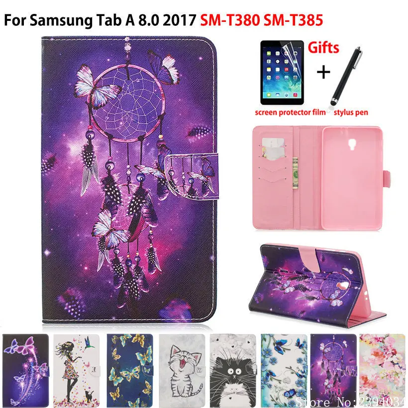 Чехол для планшета для Samsung Galaxy Tab A 8,0 SM-T380 SM-T385 T385 8," принципиально модная одежда для девочек Cat Флип Стенд кожаный футляр+ подарок