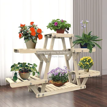 

Solid Wood Flower Stand Balcony Living Room Multi-layer Flower Rack Succulent Pot Stand Triangle Flower Stand Free Shipping
