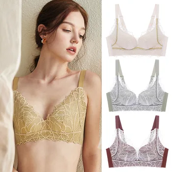 

High-End French Lace Sexy Steel Ring Push up Underwear Women's Thin Breathable Comfortable Breast Hugging Adjustable Bra
