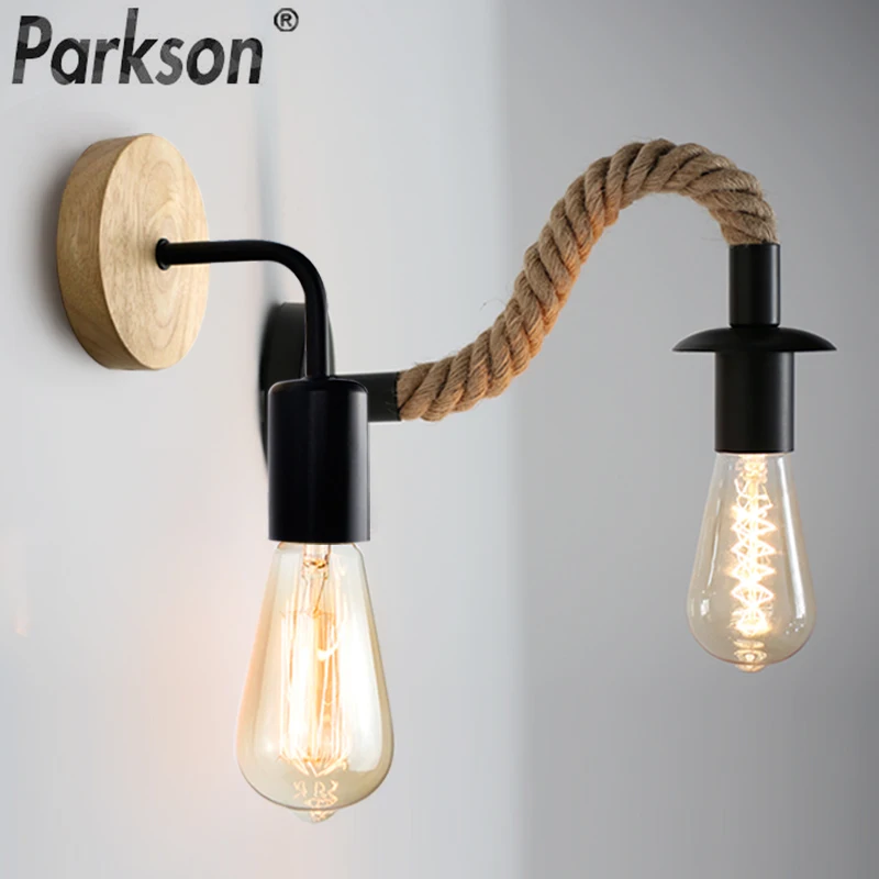 Bedside Lamp Loft Hemp-Rope Industrial-Sconce Wood Corridor Vintage Outdoor 220V 110V