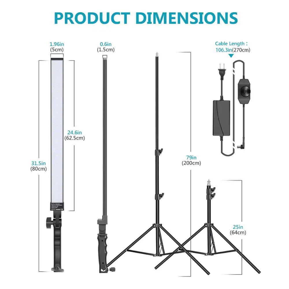 Neewer 60 светодиодный светильник, студийный светодиодный светильник, комплект-2 упаковки, светильник, палочка, ручной светодиодный светильник, видео-палка 5500K с регулируемой яркостью