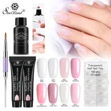 Soak off 4 шт./компл. поли гель для ногтей Наборы УФ-гель с украшением в виде кристаллов; прозрачная резинки французский гель для украшения ногтей набор для полировки ногтей набор