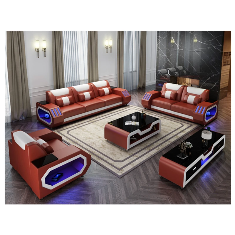 Современная мебель для гостиной кожаный диван с светодиодный подсветкой