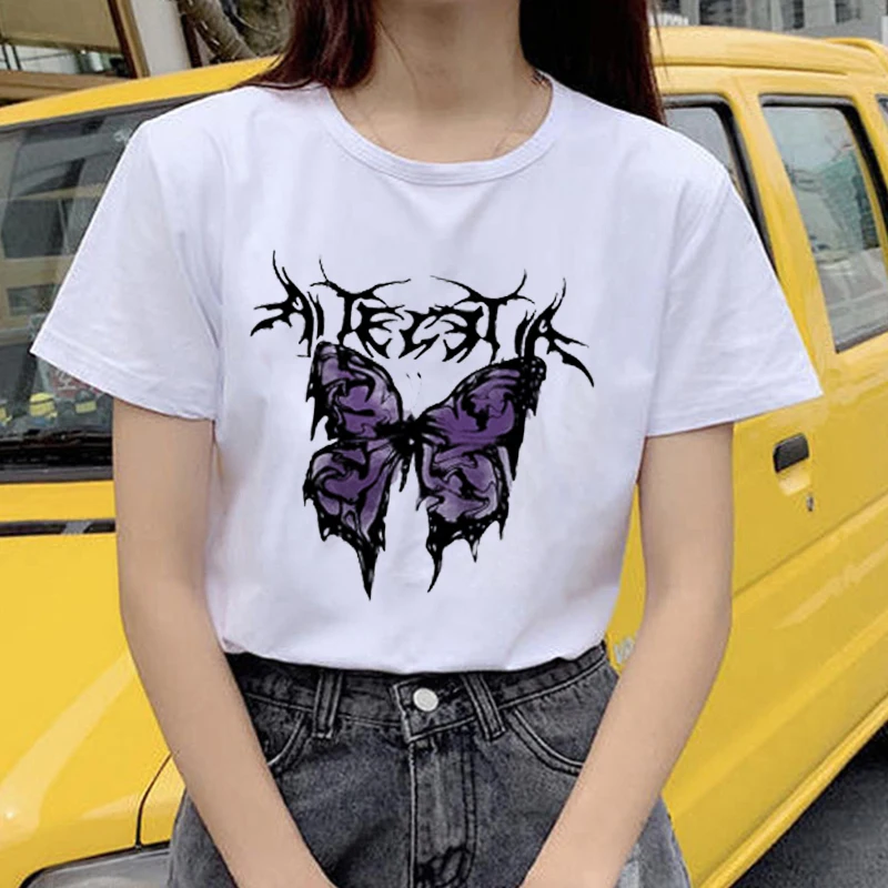 Camisetas con estampado de mariposa para mujer, ropa Harajuku, camiseta para mujer de verano, moda urbana