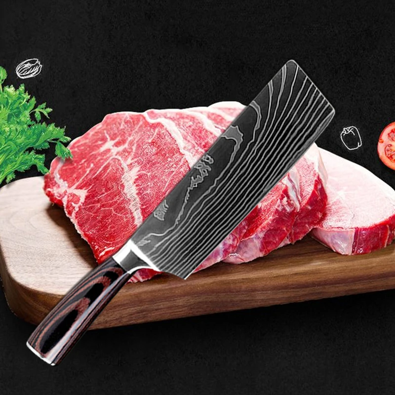 3 шт. дамасский набор кухонных ножей " японский шеф-повар 7" нож для мяса Santoku ножи 7CR17 нержавеющая сталь Аксессуары для приготовления пищи