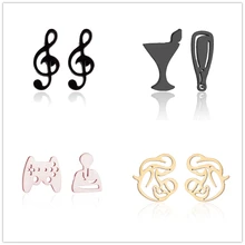 Oly2u Punk Night Bar Wine Cup&Music Note Earings Stainless Steel Funny Game Pad Studs Earrings for Women Kids Accessories