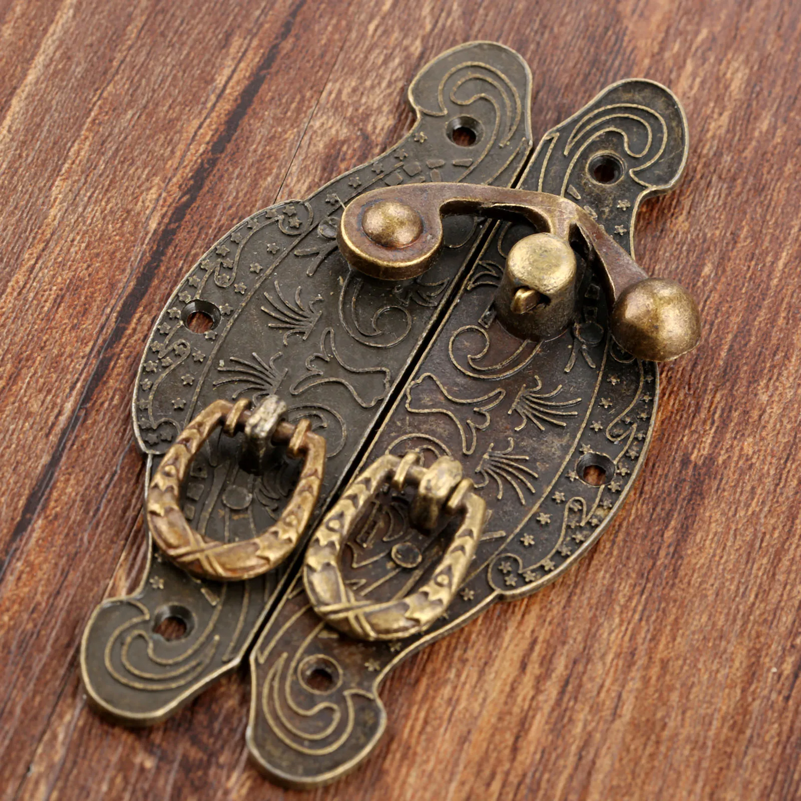 2Pcs Antique Bronze Cabinet Hinges +Jewelry Wooden Box Case Toggle Hasp Latch Furniture Accessories Vintage Hardware