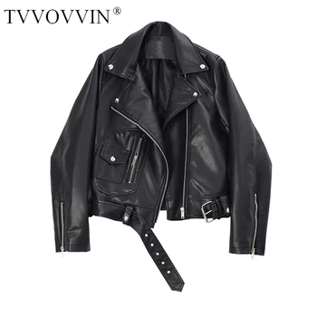 

loose Loose Fit Green Zipper Split Pu Leather Short Jacket New Lapel Long Sleeve Women Coat Fashion Tide Spring 2020 1R749