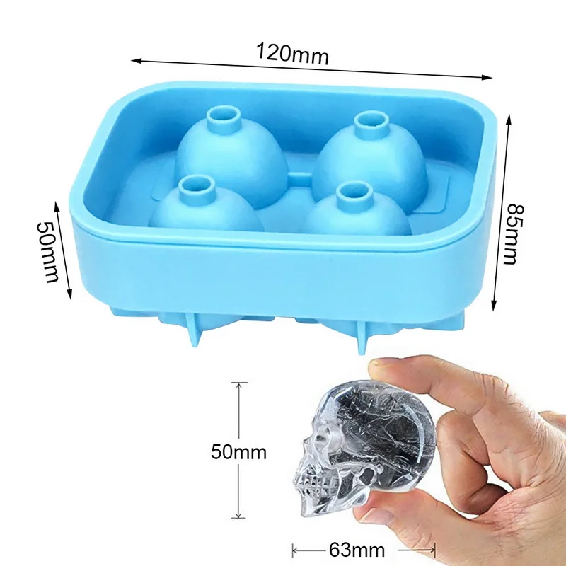 3D Череп Форма для льда лоток производитель пудинга силиконовая форма на Хеллоуин 4-полость самодельный лед чайник Кухня Применение Прохладный виски вино инструмент