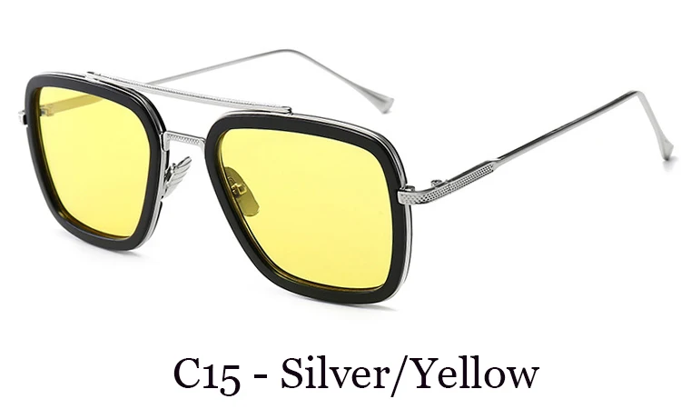 Модные Мстители, Тони Старк, стиль полета, мужские солнцезащитные очки, квадратные, фирменный дизайн, солнцезащитные очки, авиация Oculos De Sol iron Man 3 - Цвет линз: C15
