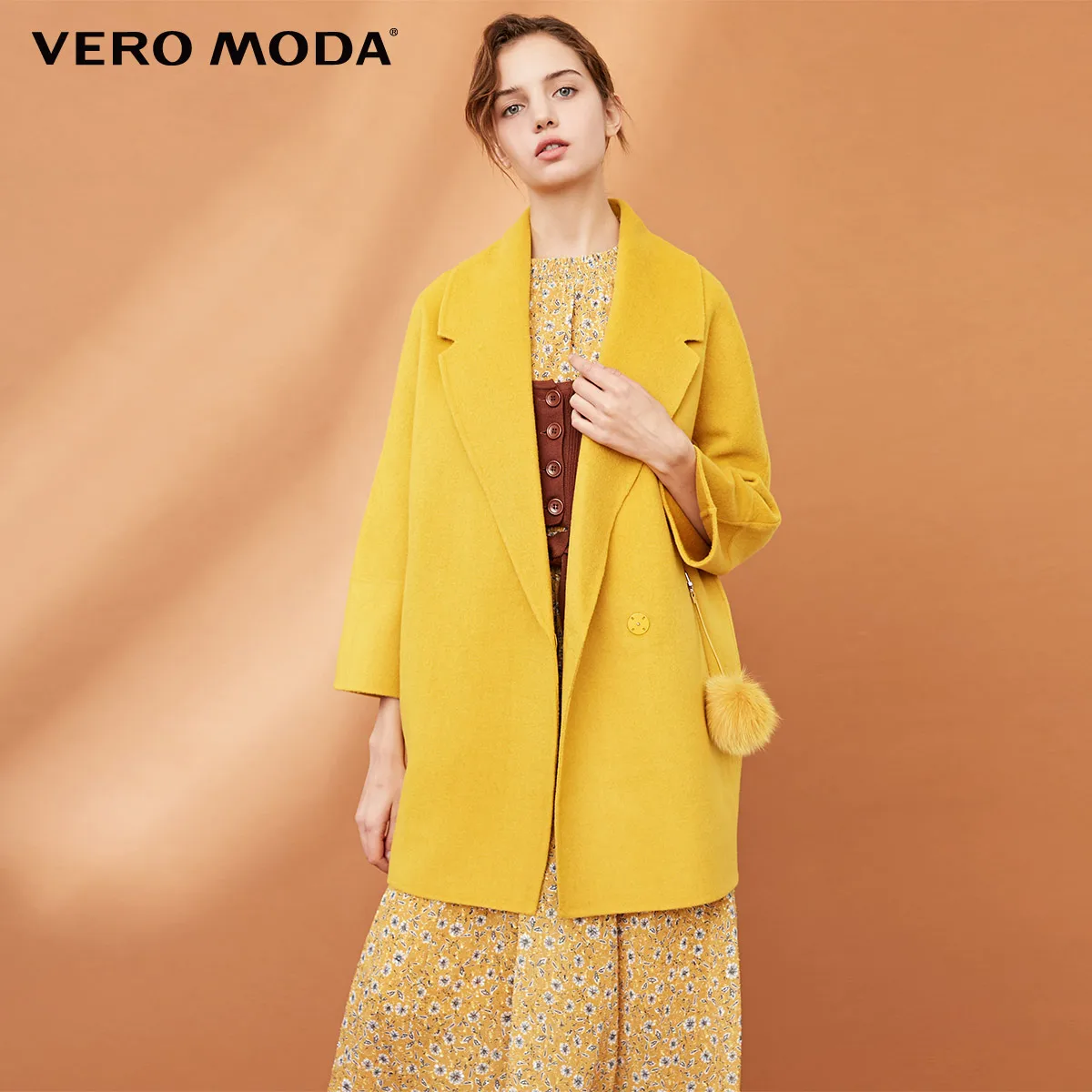 Vero Moda пальто женское парка женская зимняя куртка для женщин О товаре Для женщин шерсти светильник фиолетового цвета с круглым вырезом Форма чистый Шерстяное пальто | 318327525 - Цвет: Carry yellow