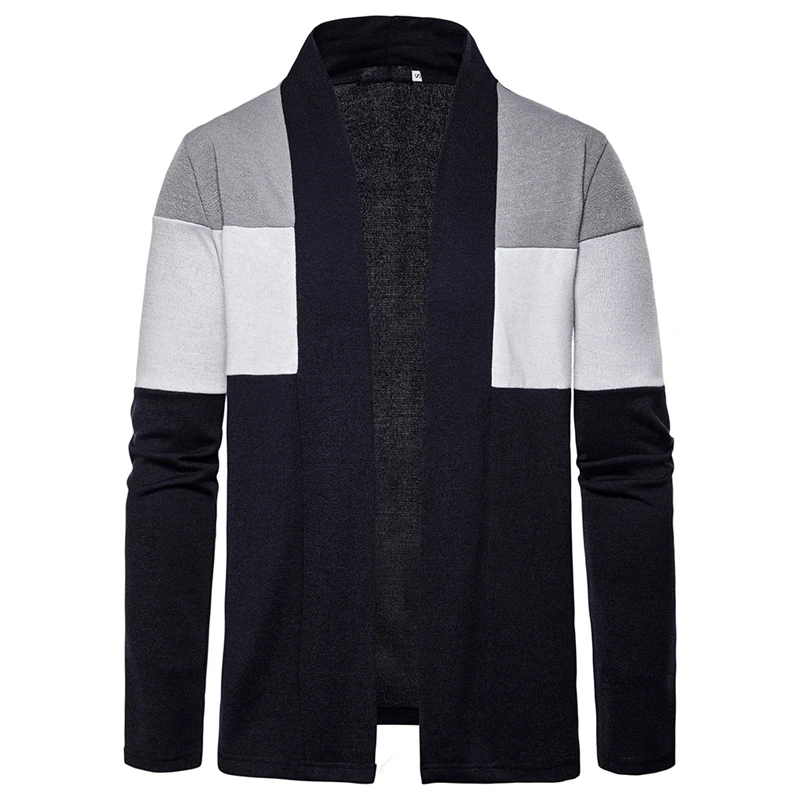 

Laamei 2019 Men's Knitted Sweater Casual Patchwork Jacket Three-color Stitching Deep V Cardigan Men's Knitted Sweater