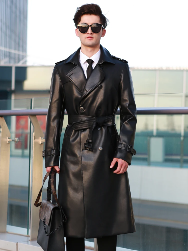 Cappotto Giacca Lunga Pelle Uomo Trench Giacca Lunga Di Pelle Moda