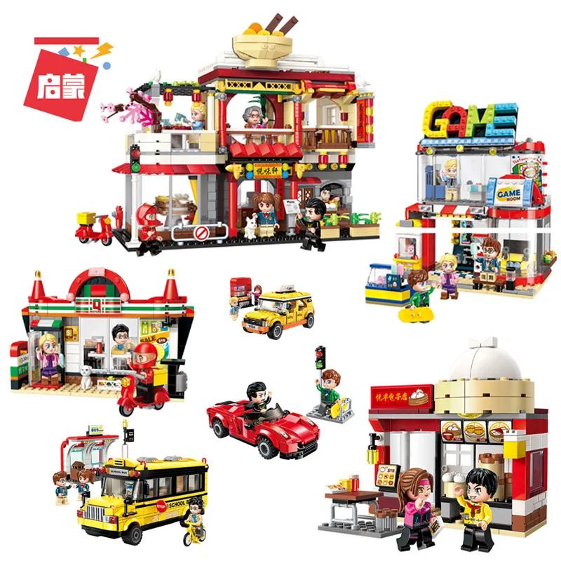 

Enlighten City The Chinatown Series Chinese Restaurant Bus Store Model Building Blocks Figure Bricks Toys For Boy Christmas Gift